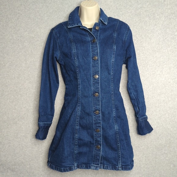 Abercrombie & Fitch Denim Shirt Mini Dress Button Long Sleeve Blue SP Western - Picture 1 of 7
